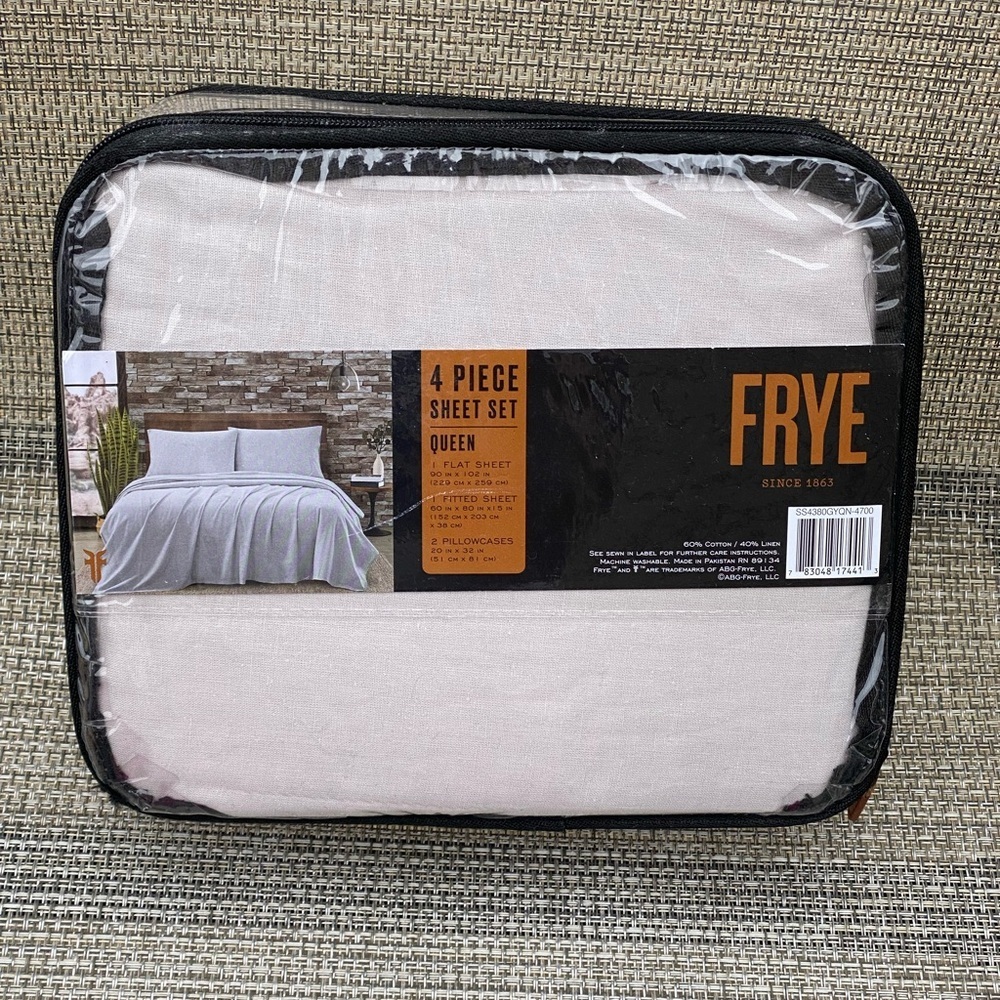 FRYE Linen Cotton Blend Gray QUEEN Sheet Set 4pc